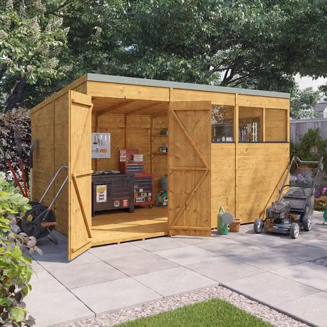 BillyOh Expert Tongue and Groove Pent Wooden Workshop in Brown