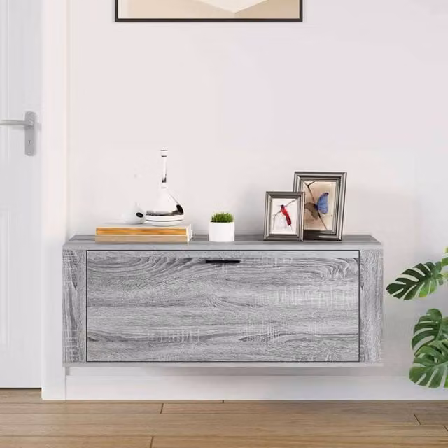 Berkfield Home Wall Mounted Shoe Cabinet in Grey Sonoma, W/D/H: 100 x 35 x 38 cm – 1