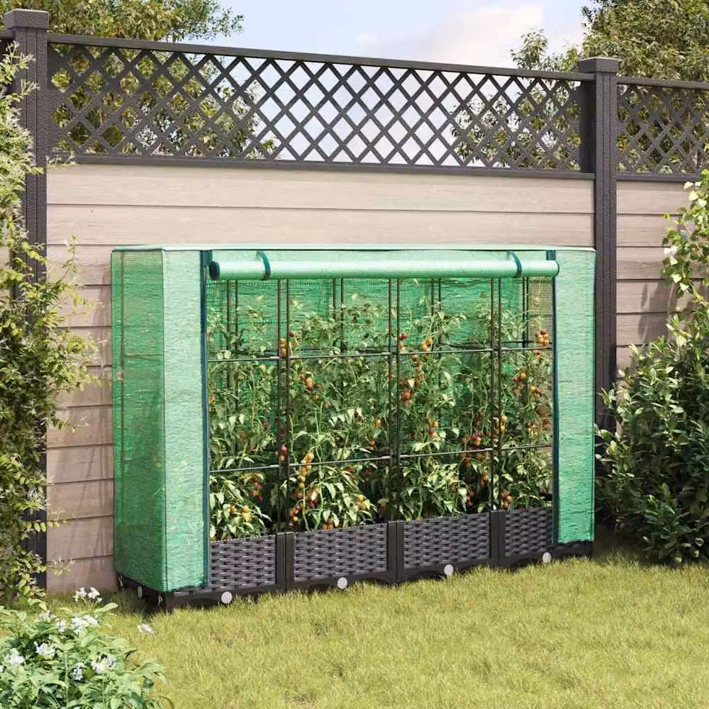 Berkfield Home Raised Bed with Greenhouse Cover in Black Rattan Look, W/D/H: 160 x 40 x 123 cm – 1