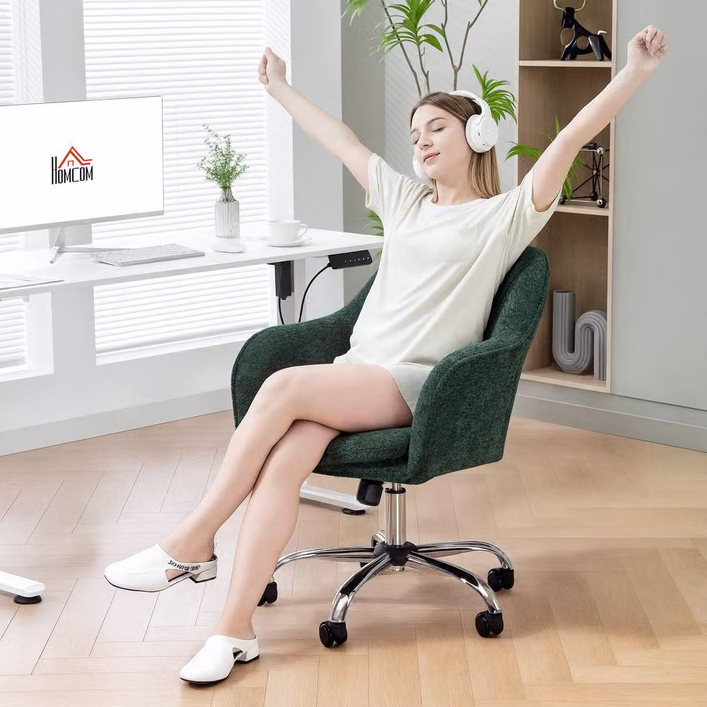 Rolipo Snow Flannel Modern Task Chair in Green with Armrests and 360 Degree Swivel – 6