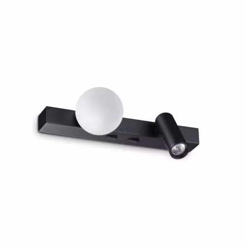 Ideal Lux Ping Pong Modern Black Metal Reading Wall Light with Warm White 3000K Glow