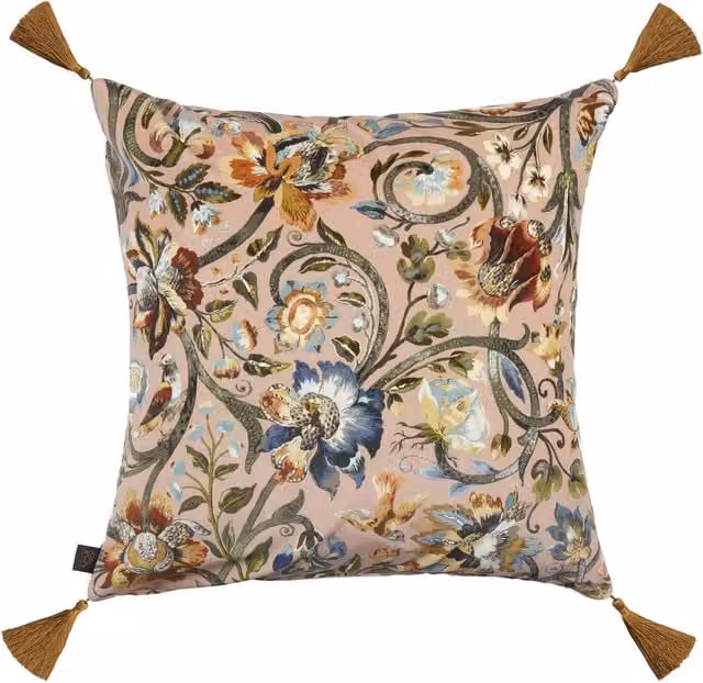 House of Hackney GAIA Large Tassel Velvet Cushion in Pink, W/D/H: 60 x 60 x 60 cm