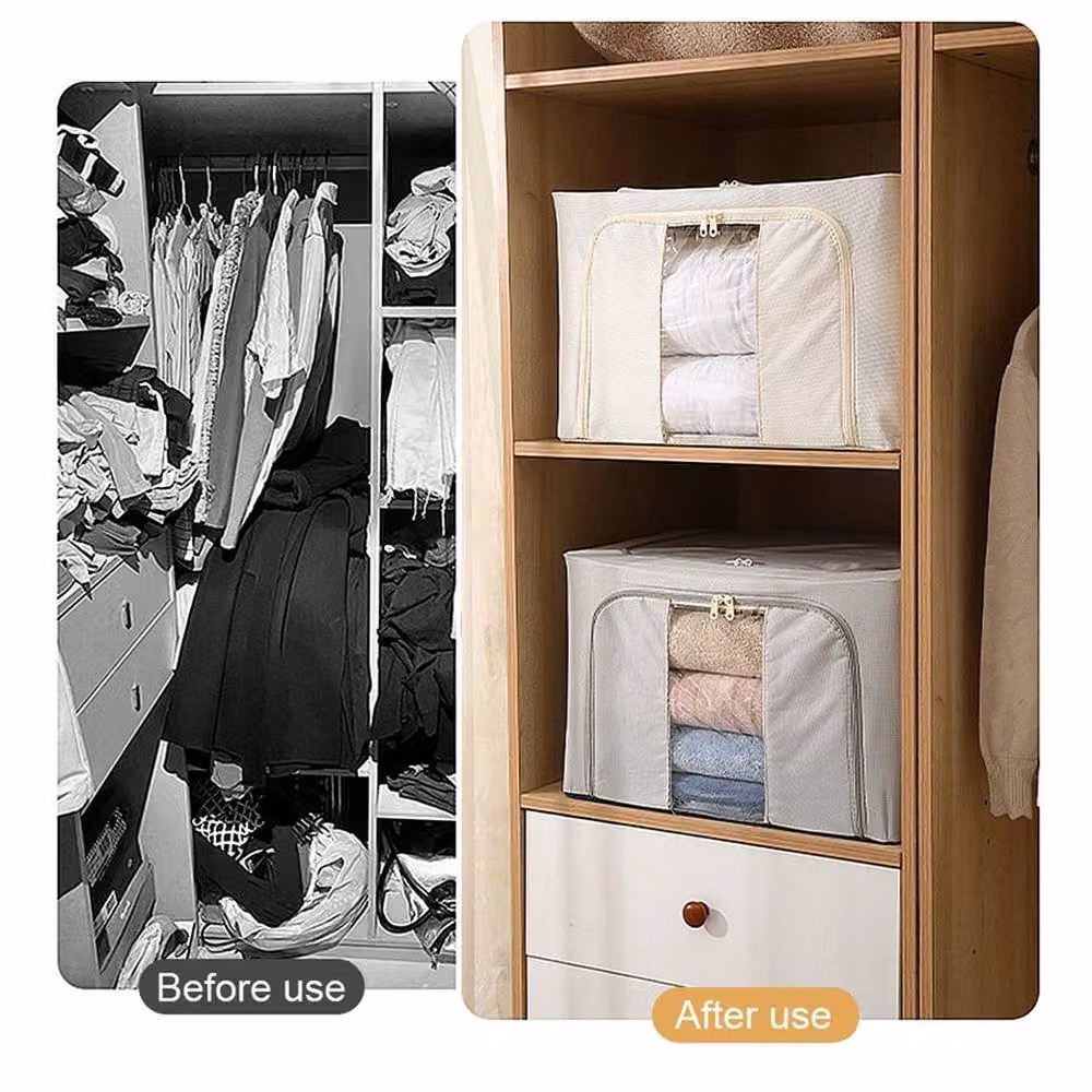 Nordara 3-Piece Grey Zipped Clothes Storage Bags and Wardrobe Underbed Organisers – 3