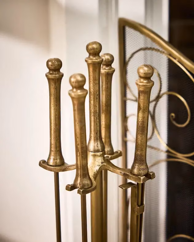 Dibor Traditional Antique Brass Heritage Fireplace Companion Set in Copper and Gold, H: 80 cm, W: 20 cm – 4
