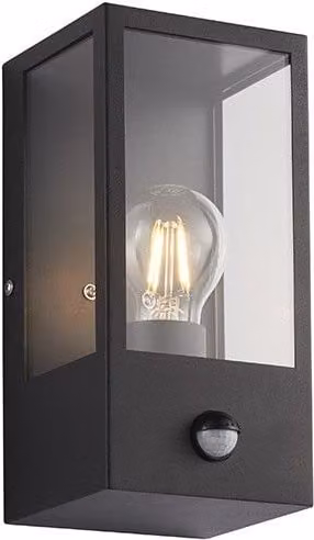 Netlighting Breton Outdoor Box Lantern in Matt Black with PIR Motion Sensor and Timer, IP44 Rated