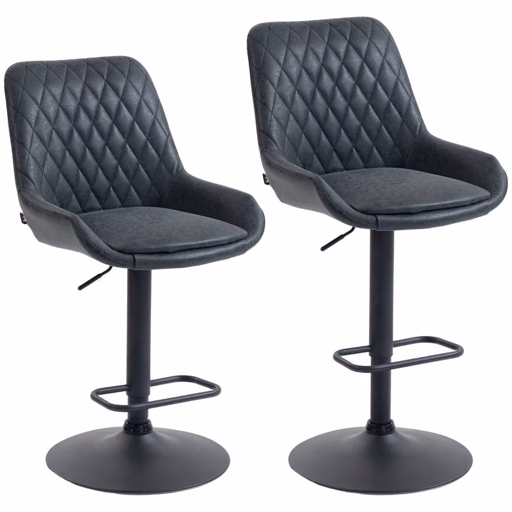 Wyld Haus Set of 2 Black Faux Leather Retro Bar Stools with 360 Degree Swivel – 2