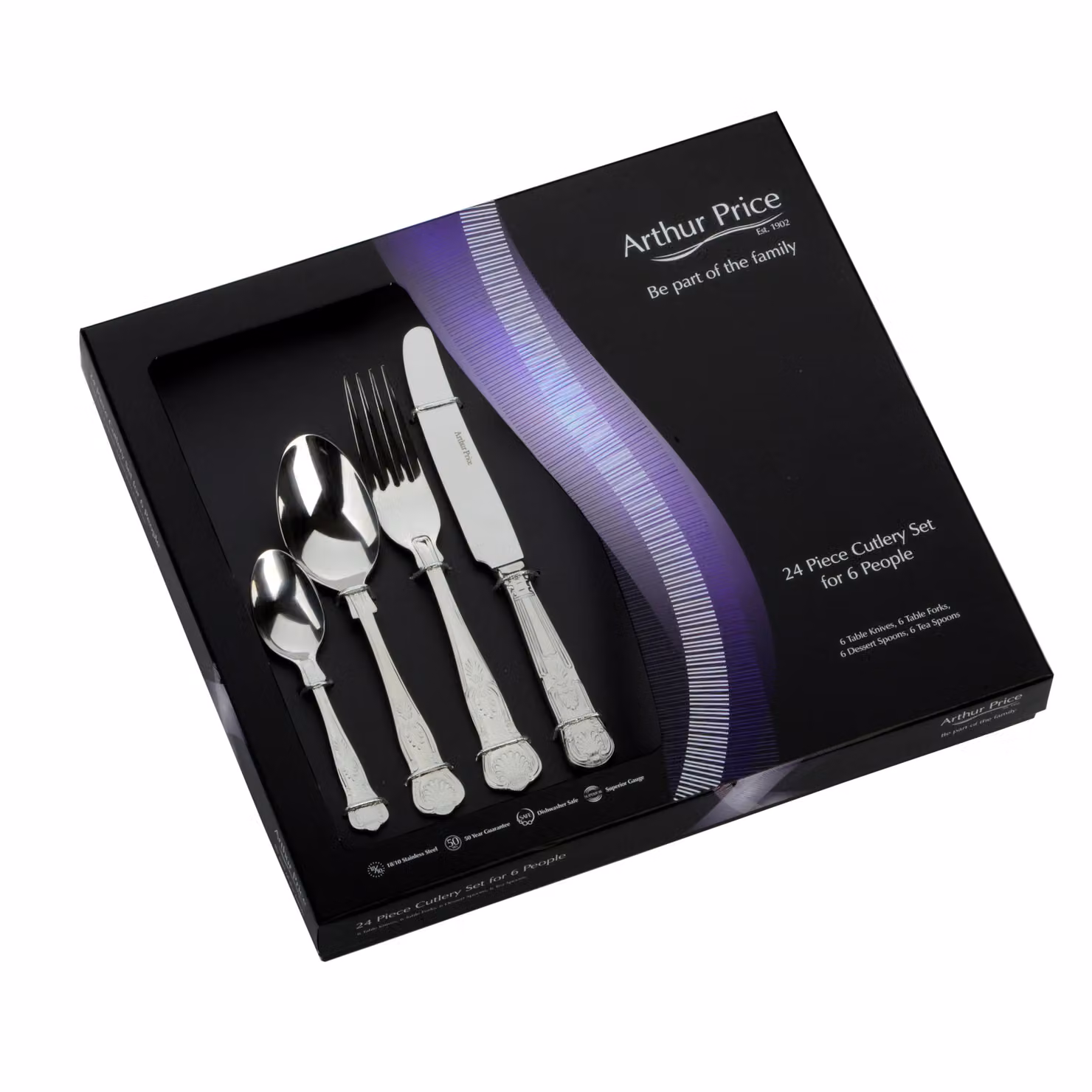 Arthur Price Kings 24 Piece Stainless Steel Cutlery Set for 6 People in Polished Silver with Case – 2