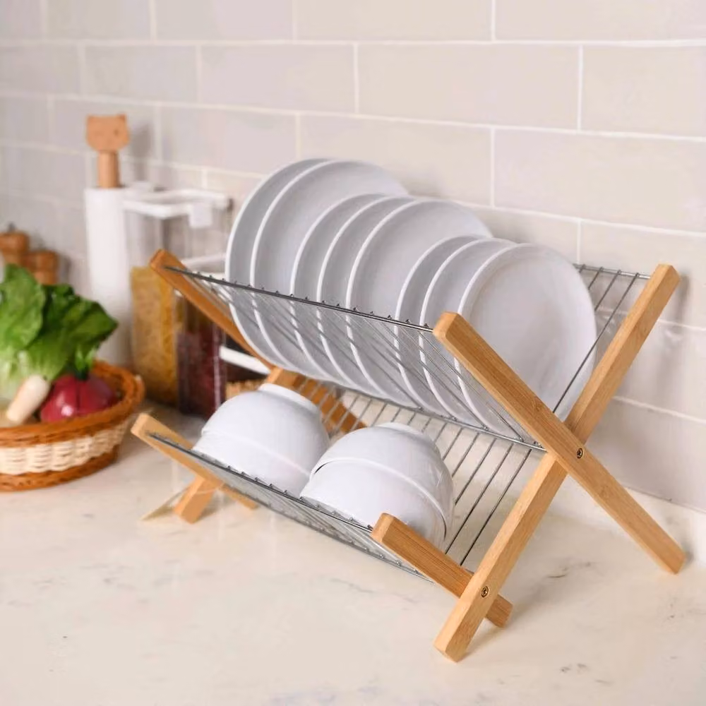 PAWNORA 2-Tier Bamboo Dish Drying Rack in Natural Brown – 4