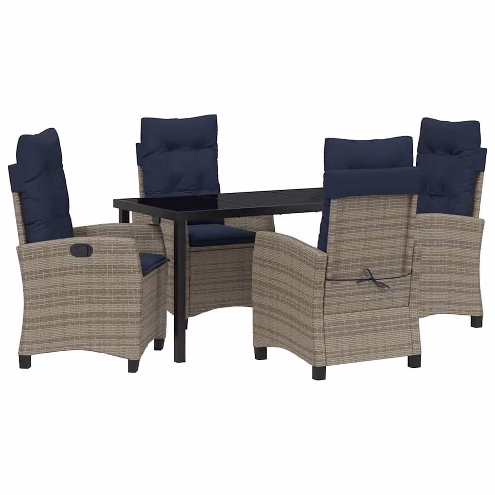 Berkfield Home Garden 5 Piece Grey Poly Rattan Dining Set with Glass Top and Cushions – 2