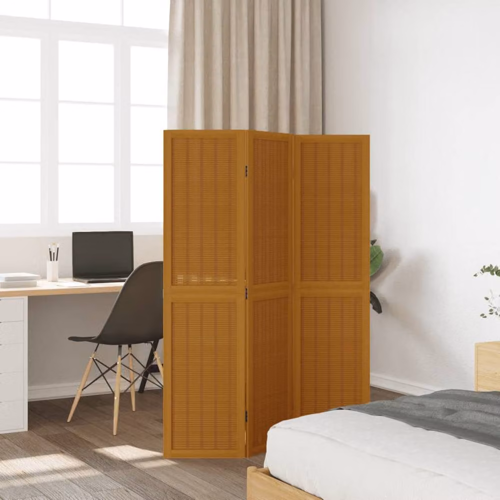 Berkfield Home 3-Panel Brown Solid Wood Paulownia Room Divider – 2