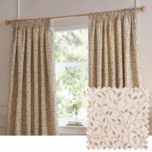 Voyage Maison Cervino Jacquard Pencil Pleat Curtain Pair in Green, Width: 229 cm, Drop: 229 cm – 1