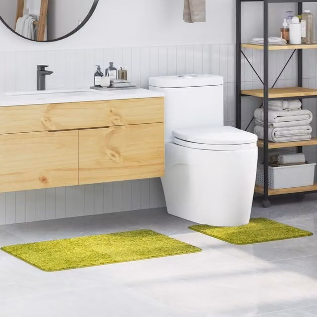 Berkfield Home 2 Piece Non-Slip Green Microfibre Bath Mat Set