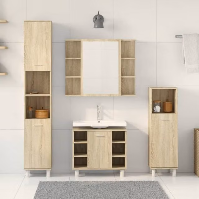 Berkfield Home 4 Piece Modern Bathroom Furniture Set in Sonoma Oak and Beige