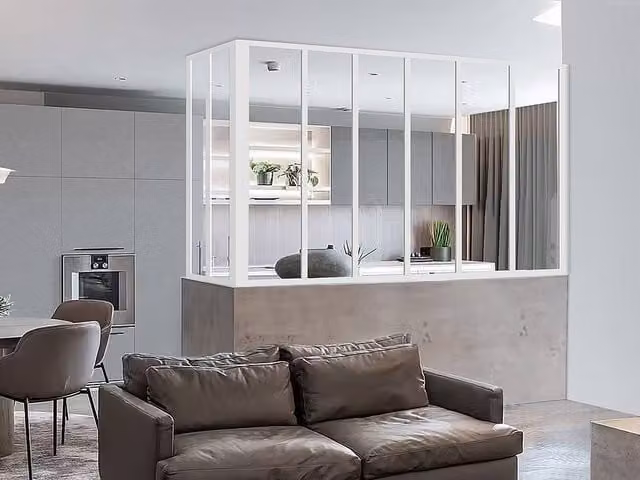 Vente-unique Corner Power-Coated Aluminium and Glass Partition in White, L 180 x W 60 x H 105 in