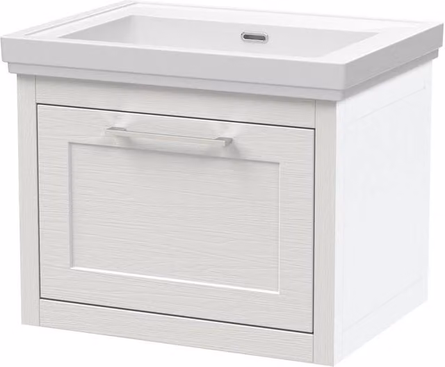 Balterley Wall Hung Single Drawer Vanity Unit with Rectangular Basin in White, W/D/H: 63 x 47.1 x 51.5 cm