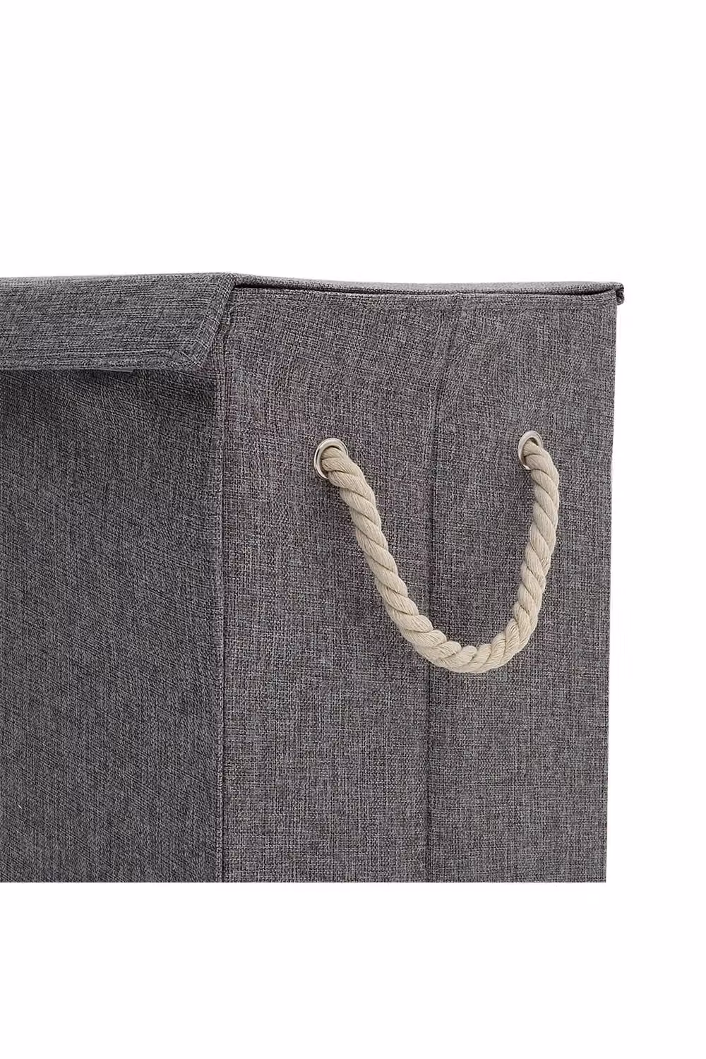 H&O Direct Large Grey Linen Laundry Basket with Lid and Handles – 3