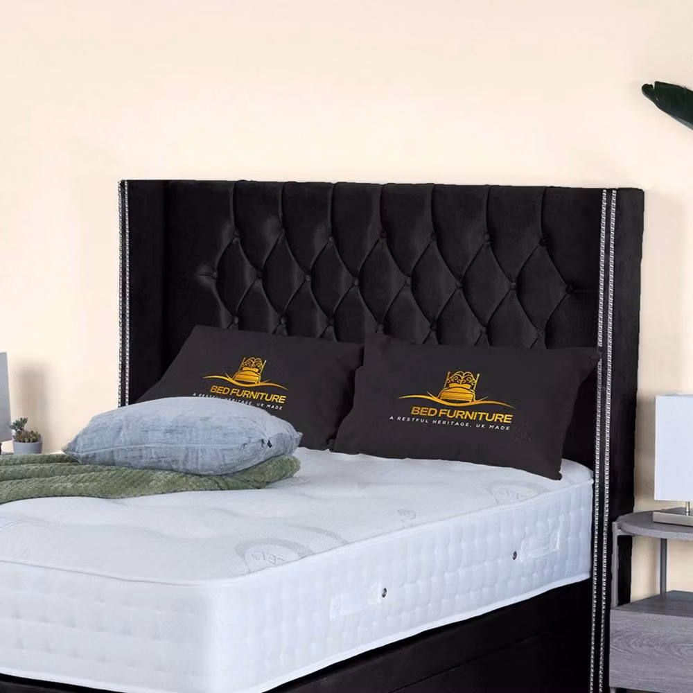 UK Bed Furniture Francesca End Lift Divan Ottoman Bed with 54 Inch Diamond Headboard in Black Velvet, W/D/H: 120 x 200 cm – 3