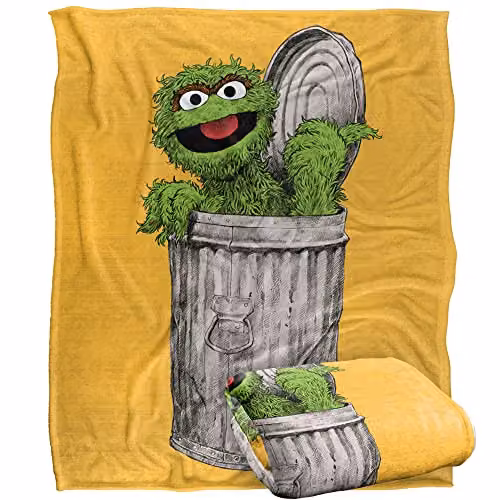 LOGOVISION Sesame Street Oscar Painted Silky Touch Super Soft Fleece Throw Blanket in White, W/D/H: 152 x 127 cm – 1