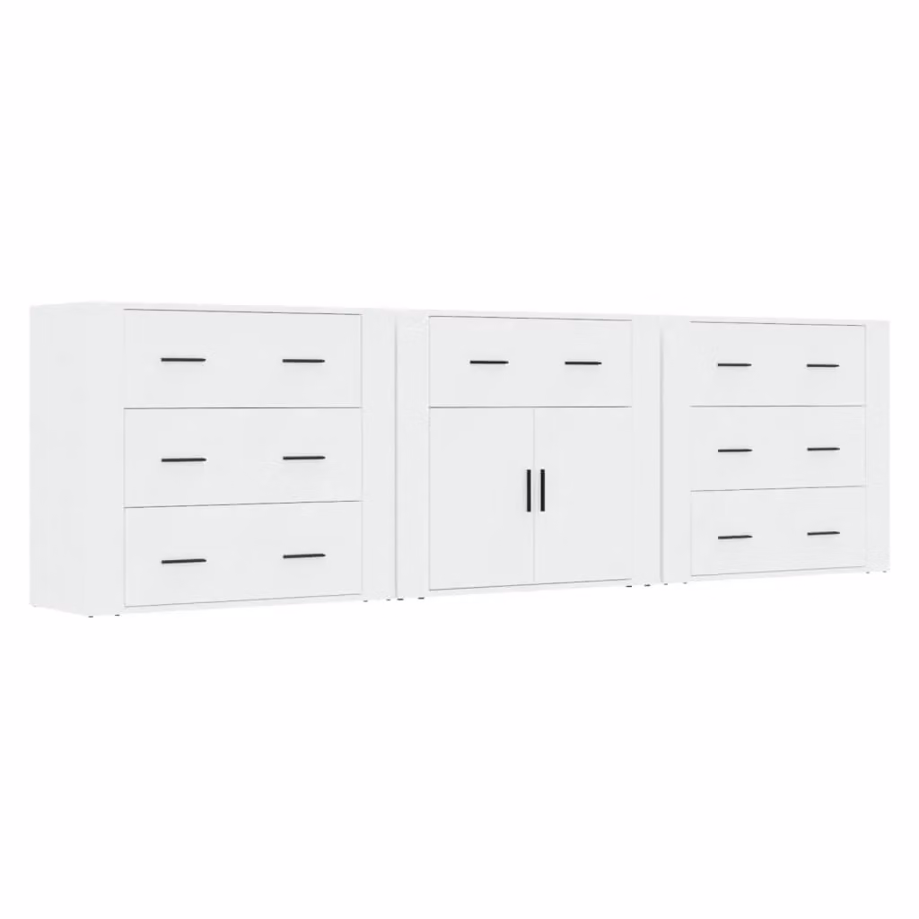 Berkfield Home 3-Piece Classic Sideboard Set in White Matt Engineered Wood – 2