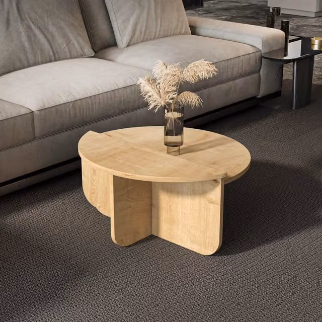 Decorotika Alves Modern Round Nested Coffee Table Set in Beige Wood Finish