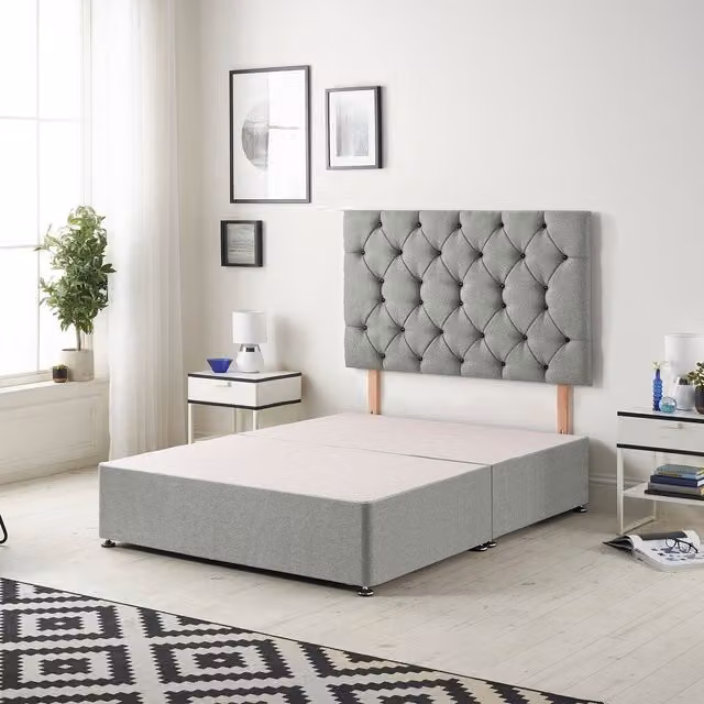 Somnior Beds Ltd Grey and Silver Upholstered Fabric Divan Bed Base with Drawers W/D/H: 180 x 200 cm