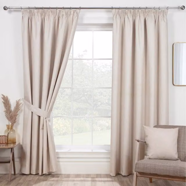 FWStyle Eclipse Natural Blackout Thermal Lined Pencil Pleat Curtains, Beige, Width: 182.88 cm, Height: 228.6 cm