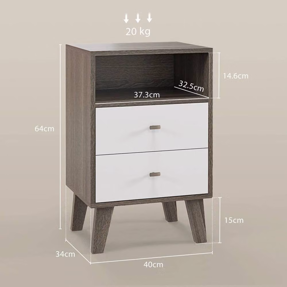 KORVIXA Set of 2 Modern Industrial Nightstands in Grey and White – 2