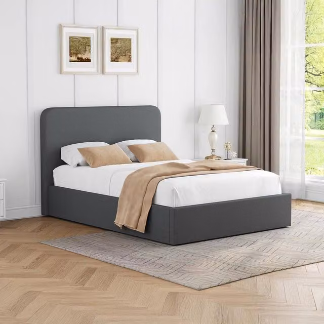 FWStyle Grey Upholstered Double Ottoman Lift Up Storage Bedframe W/D/H: 140 x 200 cm – 1