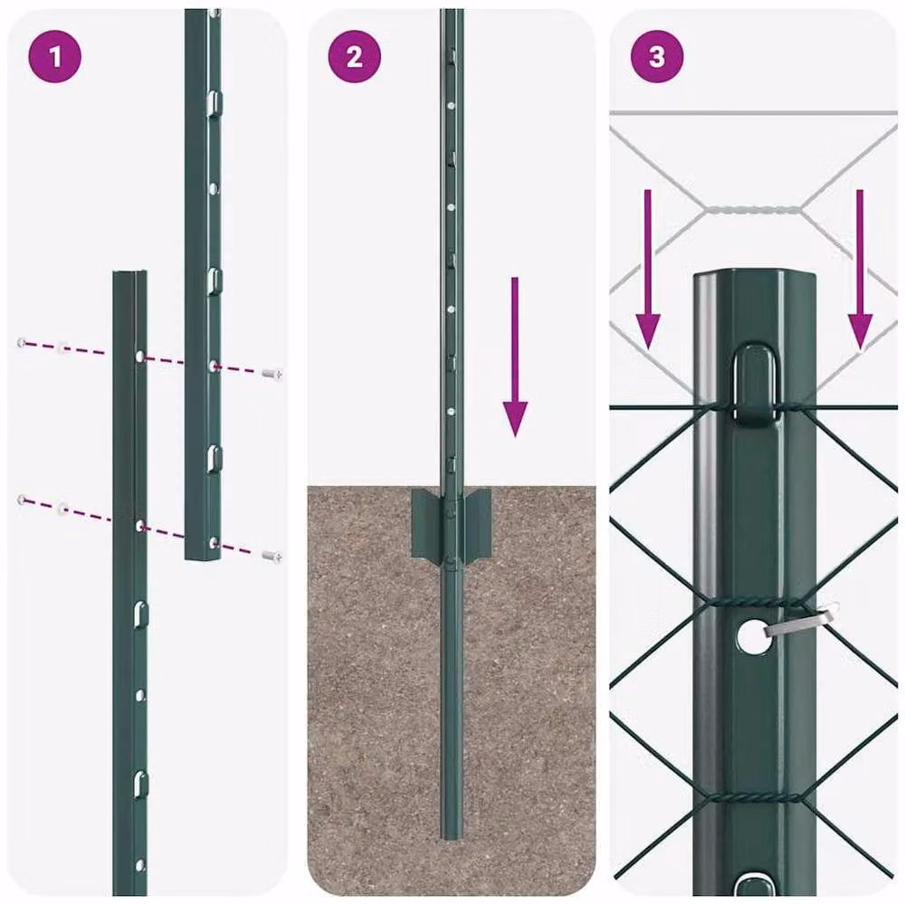 Berkfield Home Green Steel U-Channel Fence Posts, 5 Pack, Height: 160 cm – 5