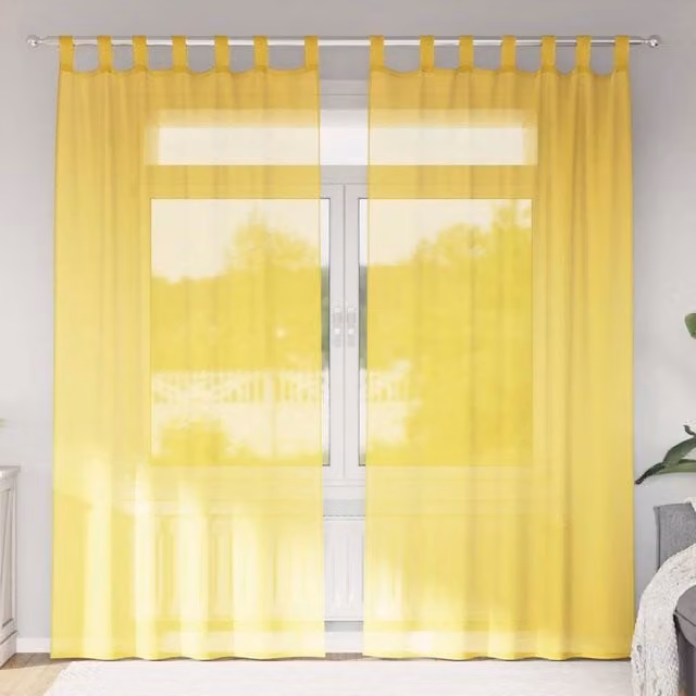 Berkfield Home Yellow Voile Fabric Panel Curtains with Tabs, 2 Pack, W: 140 cm, H: 245 cm