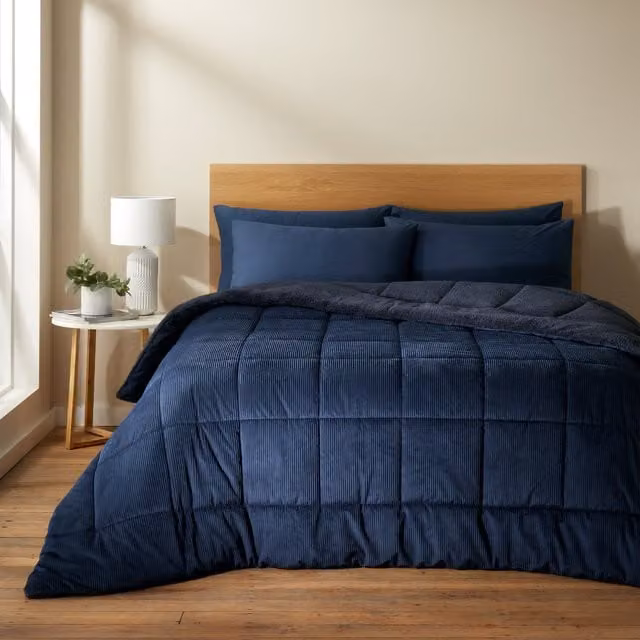 Catherine Lansfield Cosy Cord 6.5 Tog Coverless Comforter Bedspread, Navy Blue, W: 200 cm, D: 220 cm
