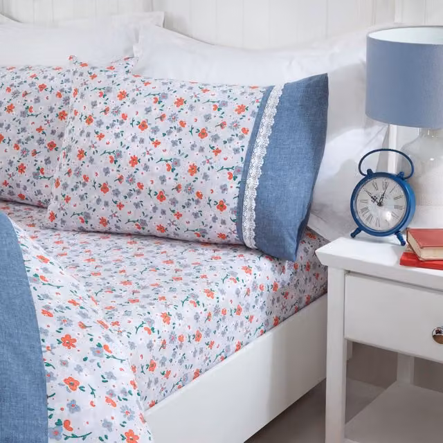 Rapport Home Blue Floral Duvet Cover Set, W: 180 cm x L: 200 cm