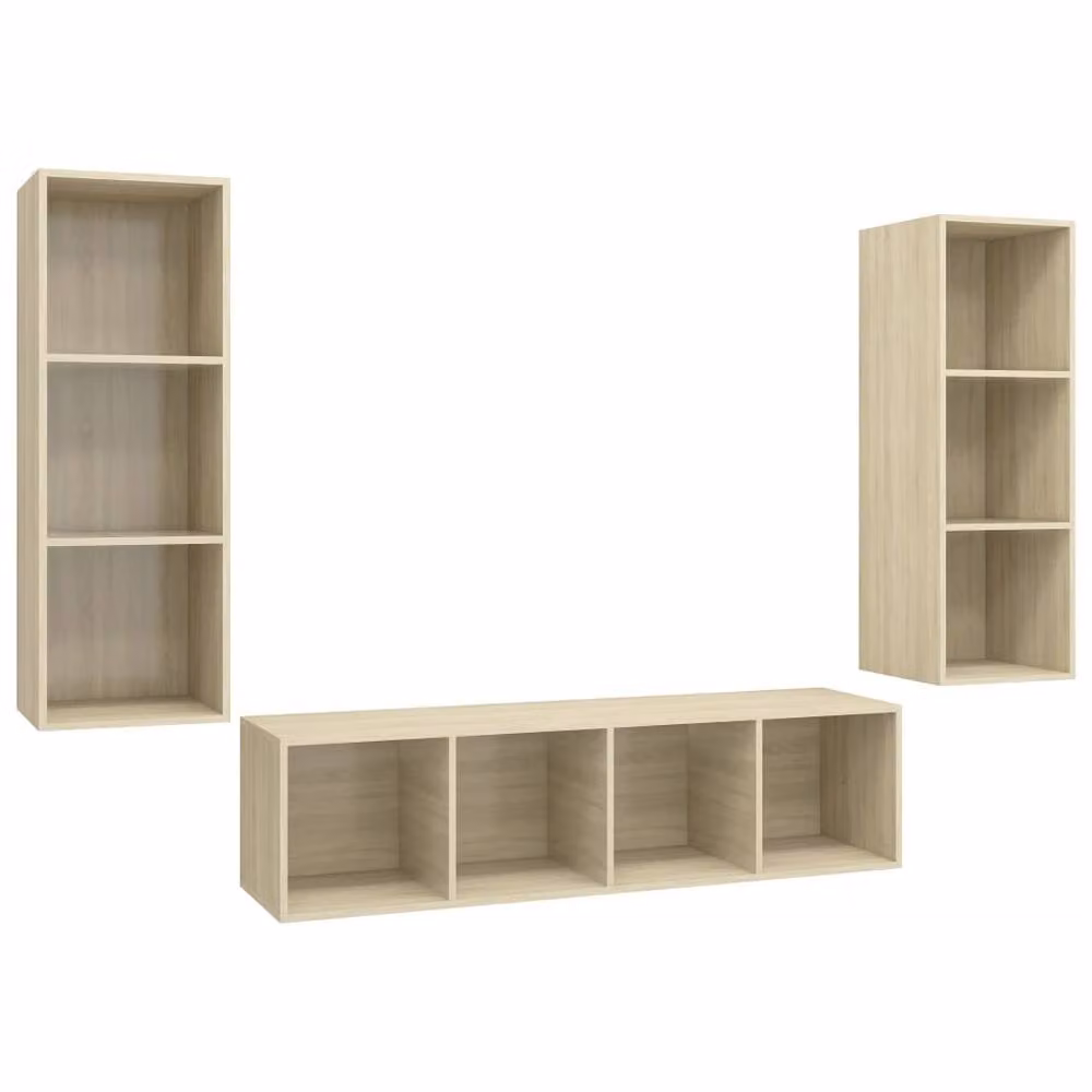Berkfield Home Practical 3 Piece TV Cabinet Set in Sonoma Oak and Light Sand – 3