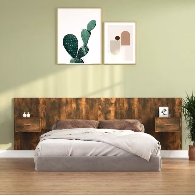 Berkfield Home Bed Headboard with Integrated Nightstand Cabinets in Smoked Oak Brown – 1