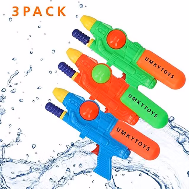 UMKYTOYS Set of 3 Water Pistols for Kids in Green and Multicolour