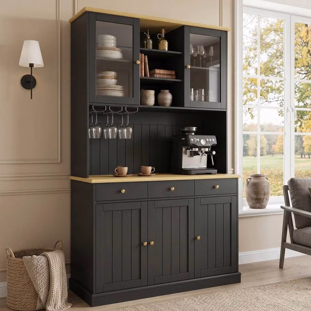 Rolipo Modern Black Kitchen Cabinet Sideboard with Power Outlets, H: 191 cm, W: 120 cm – 2