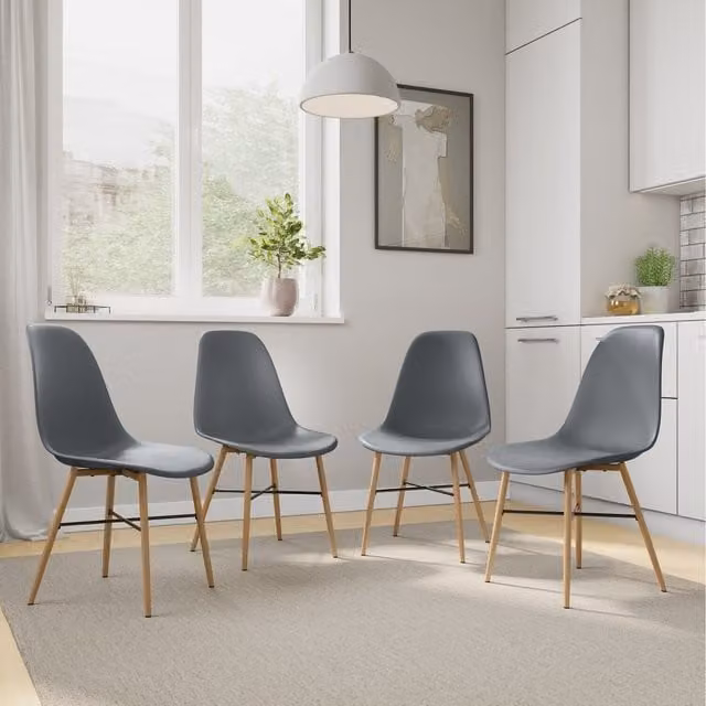 URBNLIVING Tromso Scandinavian Style Dining Chair Set of 4 in Grey Fabric with Wood Effect and Metal Legs