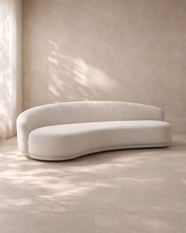 Tommy Franks Cove 4-Seater Modern Velvet Sofa in Beige, W: 257 cm, H: 82 cm, D: 129 cm