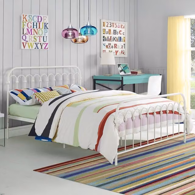 Novogratz NG Bright Pop Modern Metal Bed in White, W/D/H: 140 x 200 cm