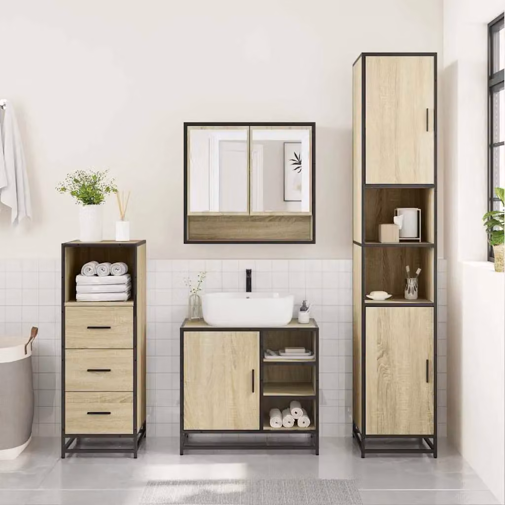 Berkfield Home 3 Piece Industrial Bathroom Furniture Set in Sonoma Oak Brown – 2