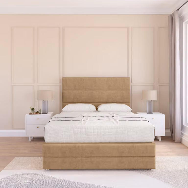 Sloomy Monaco Upholstered Fabric Bed Base in Brown, W/D: 120 x 200 cm
