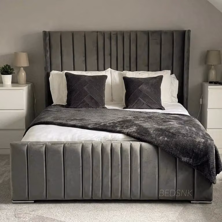 Beds NK Ltd Kensington Modern Upholstered Velvet Bed Frame in Grey