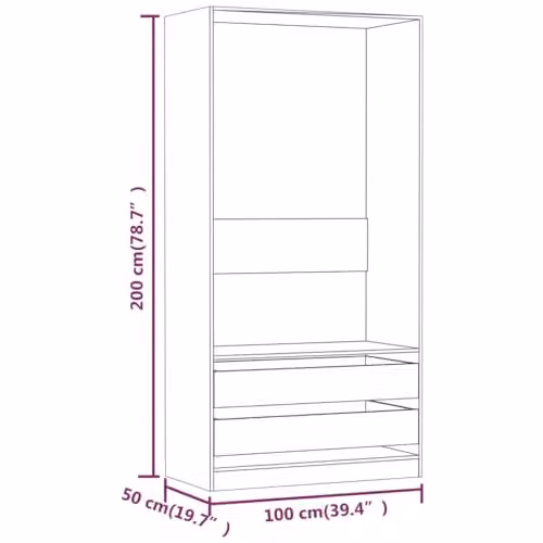vidaXL Modern Grey Sonoma Wardrobe with Integrated Drawers and Hanging Rod, W/D/H: 100 x 50 x 200 cm – 3