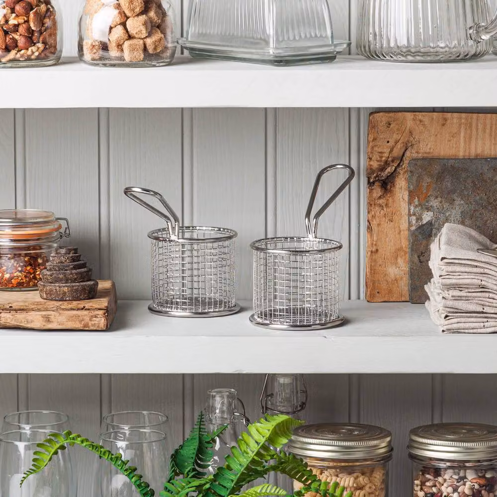 Kilo Mini Stainless Steel Serving Basket Set of 2 in Metallic Silver, Diameter: 7 cm – 2