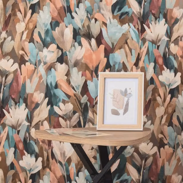 Erismann Pre-pasted Vinyl Wallpaper in Brown and Multicolour Botanical Floral Abstract Design