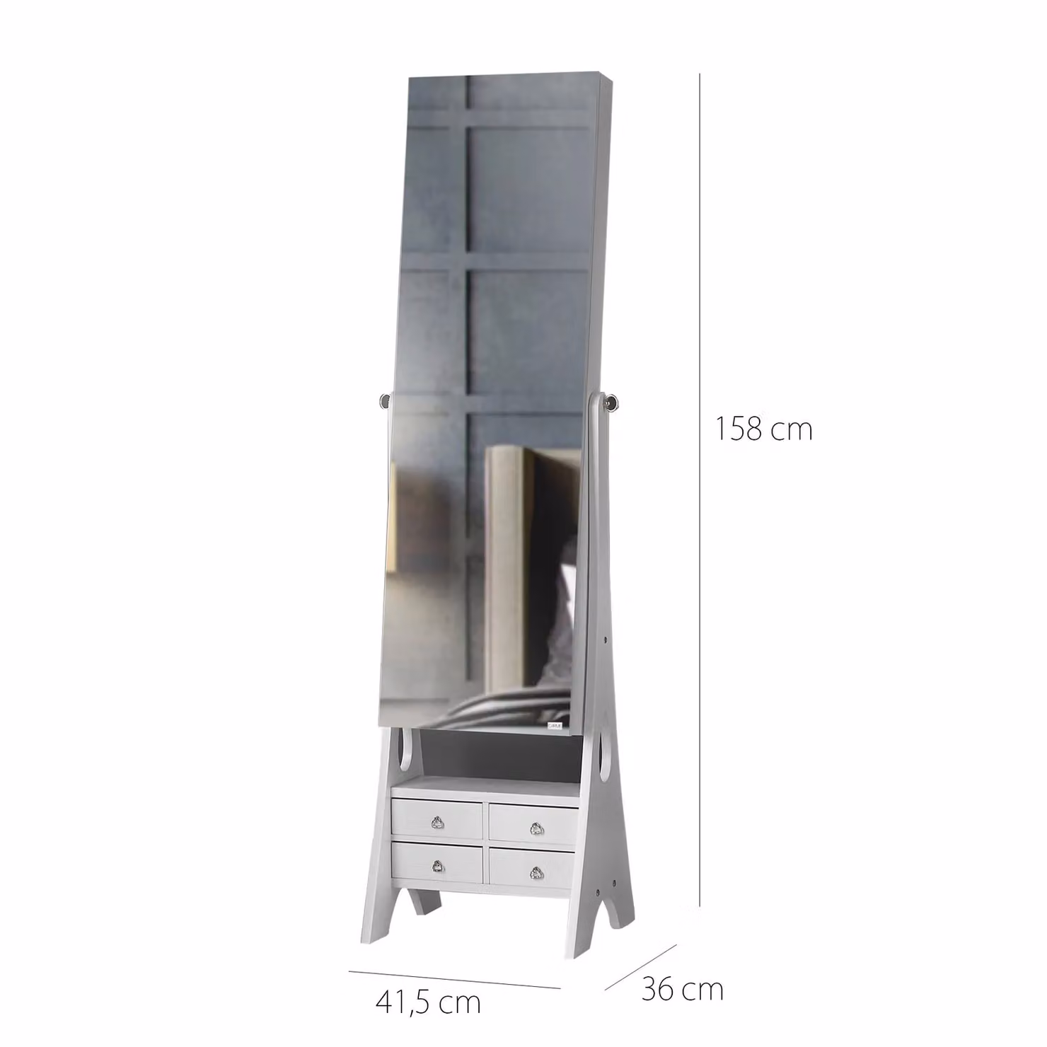 CARME HOME Nikita Free Standing Full Length LED Mirror Jewellery Cabinet in White – 4