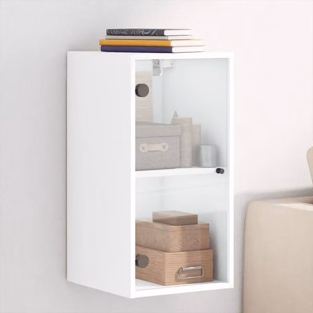 Berkfield Home Wall Mounted Cabinet with Glass Doors, White, W/D/H: 35 x 37 x 68.5 cm