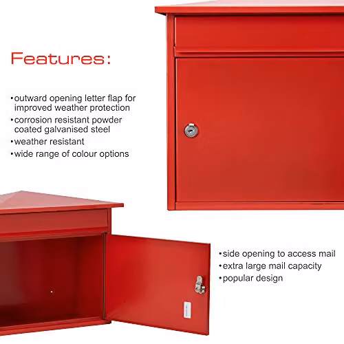 Burg-Wächter Mersey Large Red Galvanised Steel Wall Mounted Parcel Box – 2