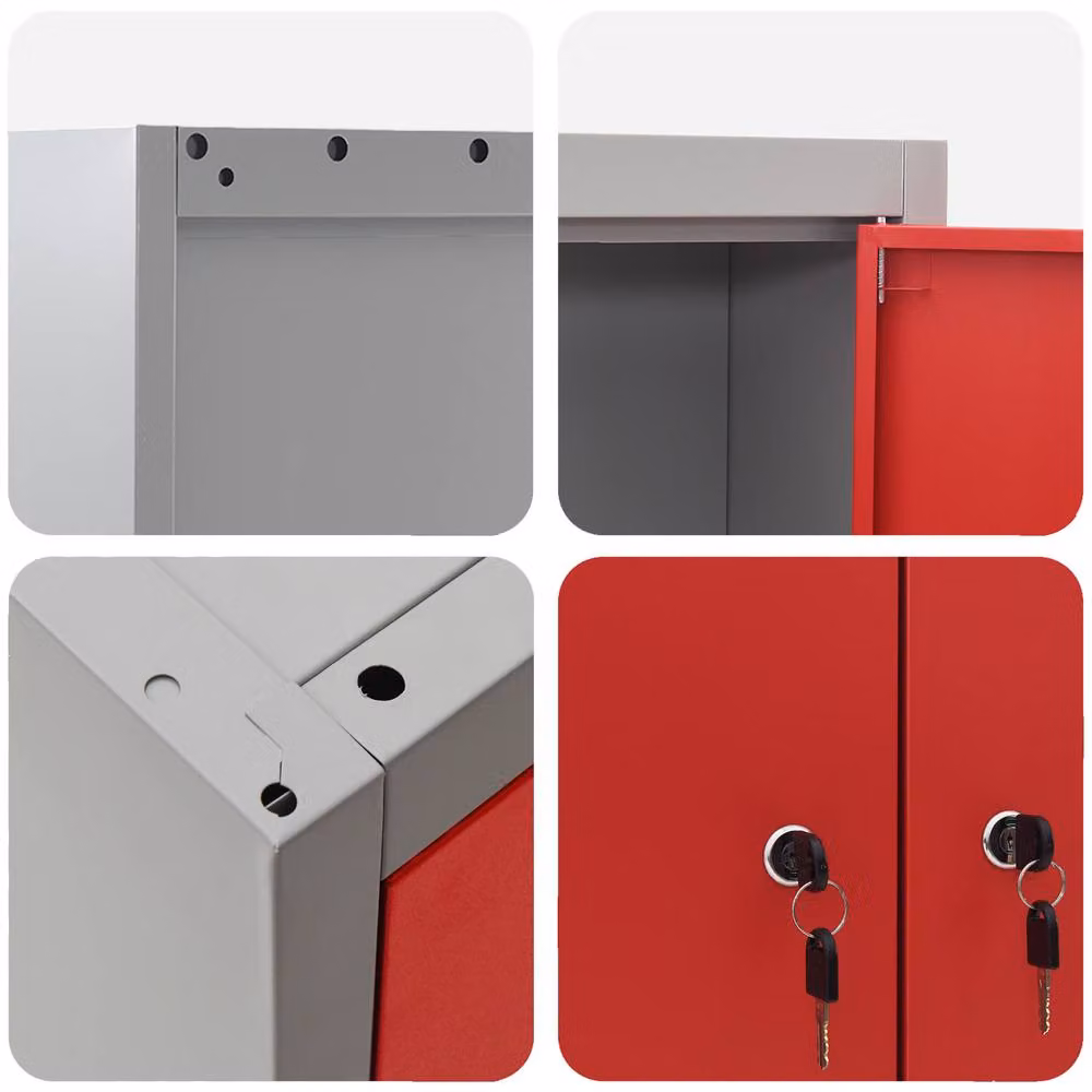 Berkfield Home Wall-Mounted Steel Tool Cabinet, Red and Grey, W/D/H: 100 x 20 x 55 cm – 4