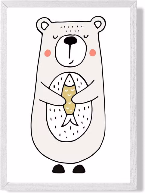 ARTZE Cute Beige Bear Scandi Animal Framed Print in White – 1